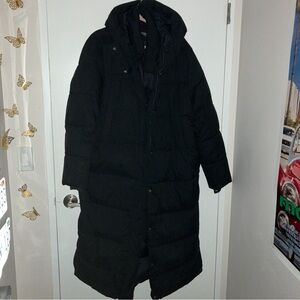 long black puffer jacket